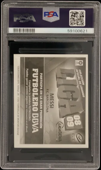 2008 #NA Lionel Messi PSA 8 Panini Stickers Colecciones Este, back