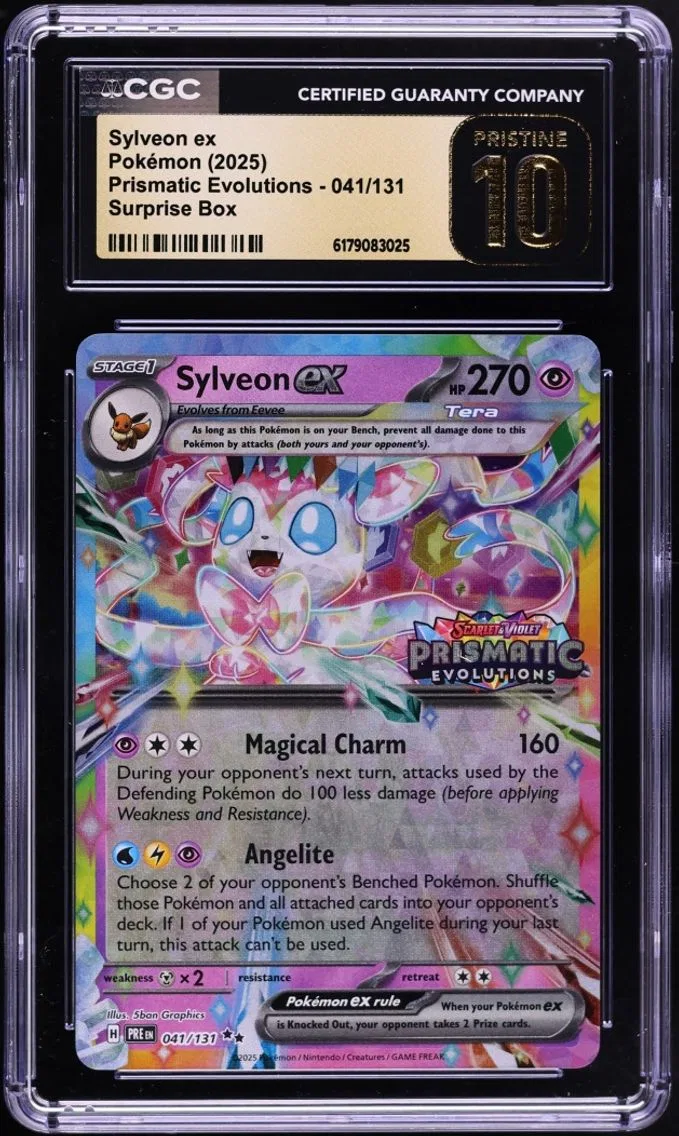 2025 Pokemon SV Prismatic Evolutions Surprise Box Holo Sylveon ex #41 CGC 10 PRISTINE