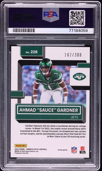 2022 #228 Donruss Optic Wave Sauce Gardner ROOKIE /300 GEM MINT PSA 10, back