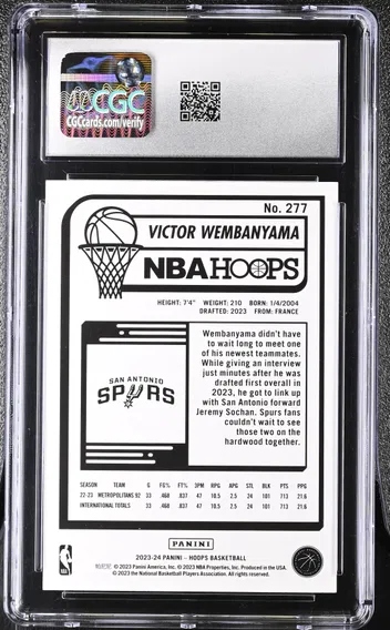 2023 #277 Victor Wembanyama CGC 10 Panini Hoops, back