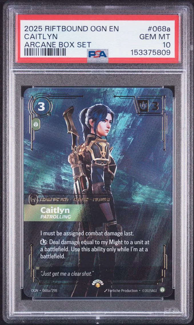 2025 #068a Caitlyn - Patrolling PSA 10 Riftbound: League of Legends Ogn-Origins