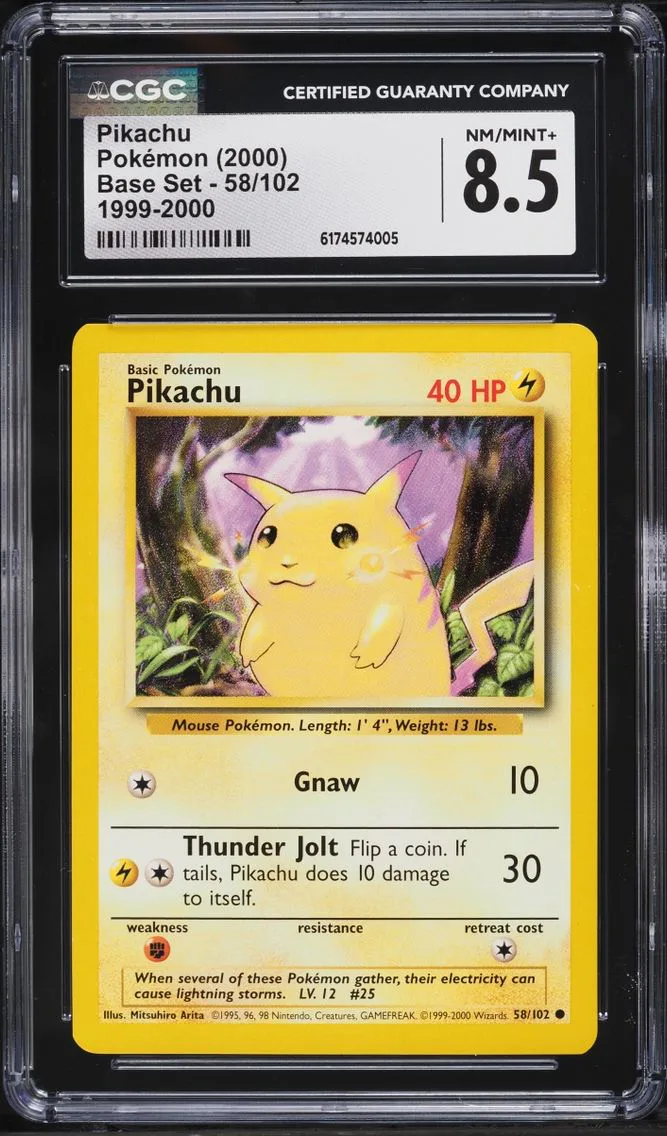 1999-2000 Pokemon Base Set Pikachu #58 CGC 8.5 NM-MT+