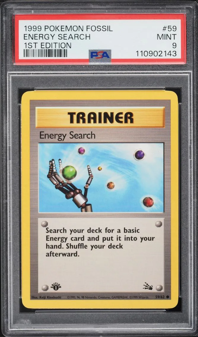 1999 Pokemon Fossil 1st Edition Energy Search #59 PSA 9 MINT