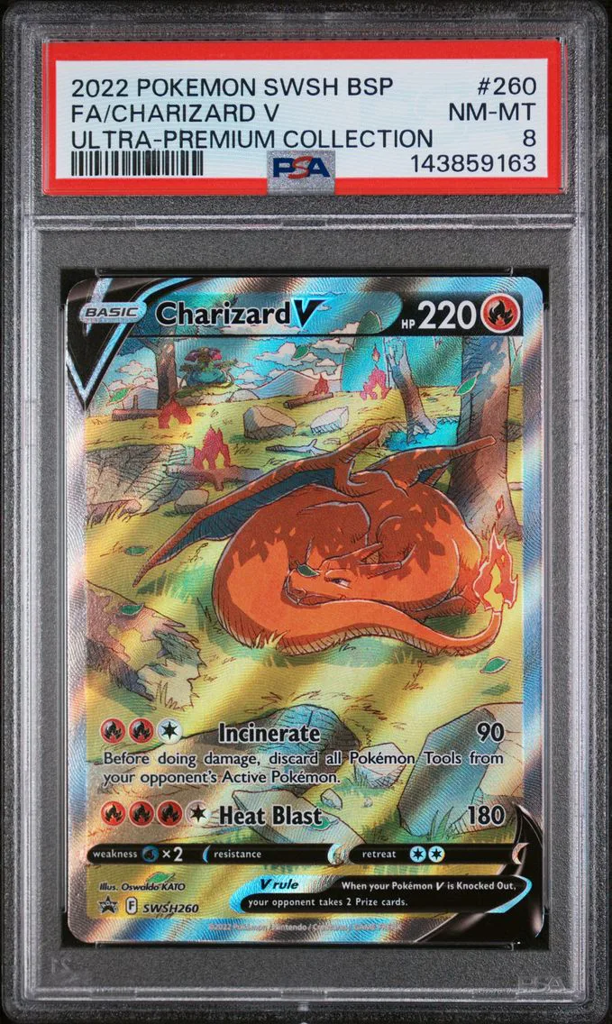 Charizard V #260, PSA 8 NM-MT, front of the slab