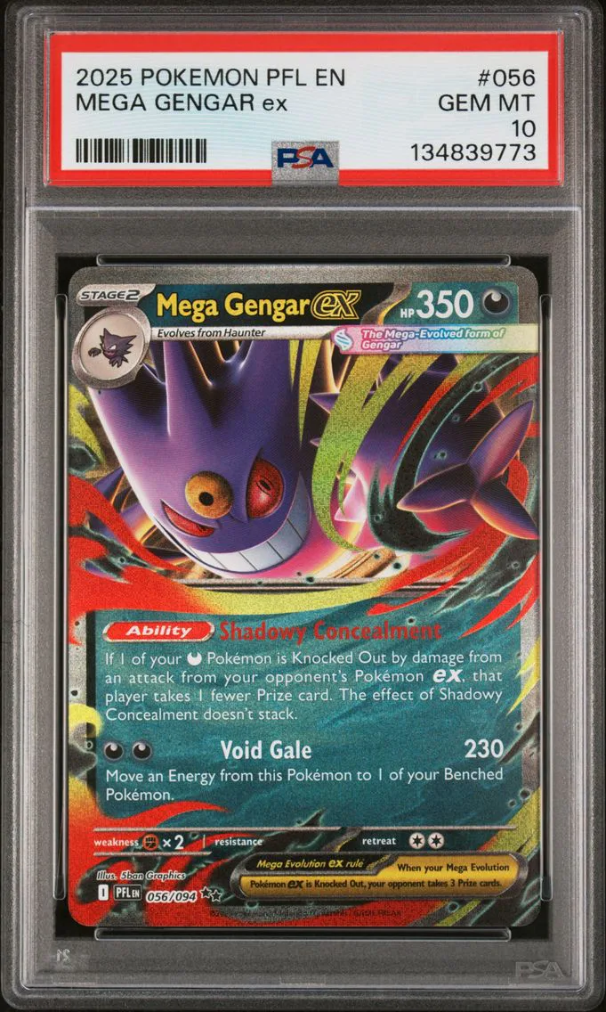 2025 #56 Mega Gengar EX PSA 10 Base Pokemon Pfl EN-Phantasmal Flames Pokemon