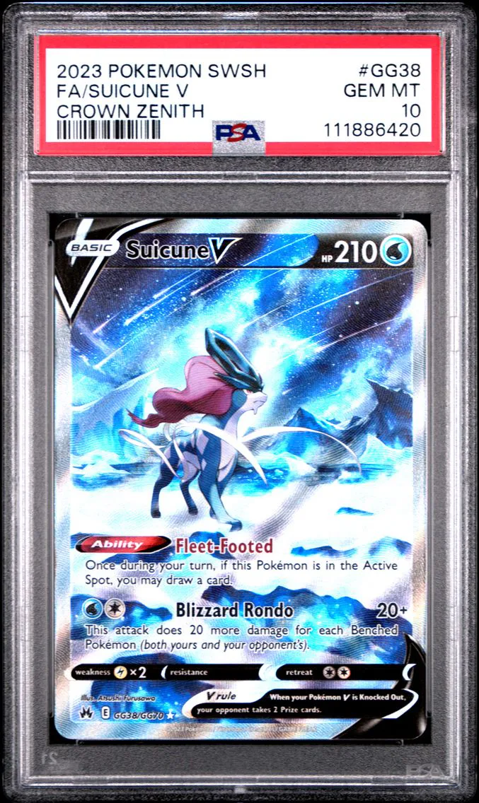 Suicune V #GG38, PSA 10 Gem Mint, front of the slab