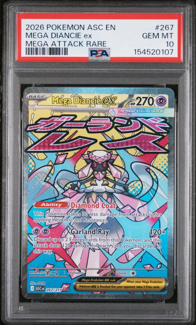 Mega Diancie ex #267, PSA 10 Gem Mint, front of the slab