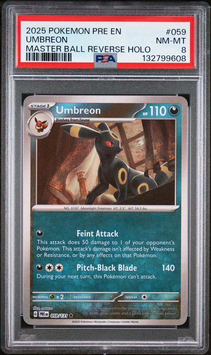 2025 #059 Umbreon Master Ball Reverse Holo PSA 8 Pre EN-Prismatic Evolutions Pokemon