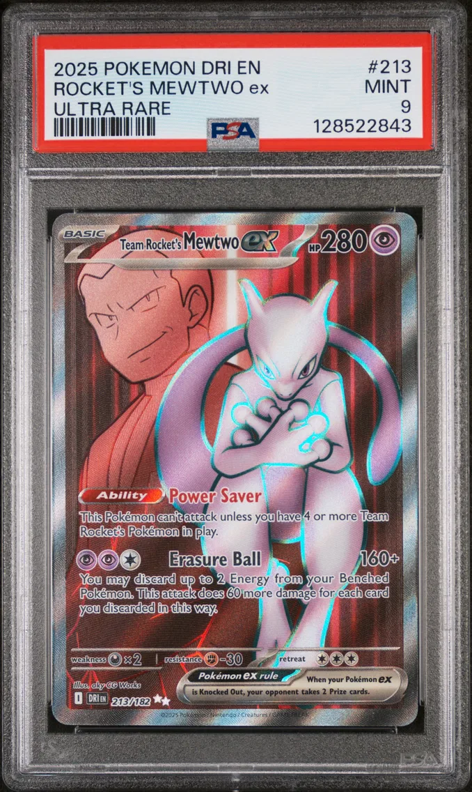 2025 #213 Team Rocket's Mewtwo EX PSA 9 Dri EN-Destined Rivals