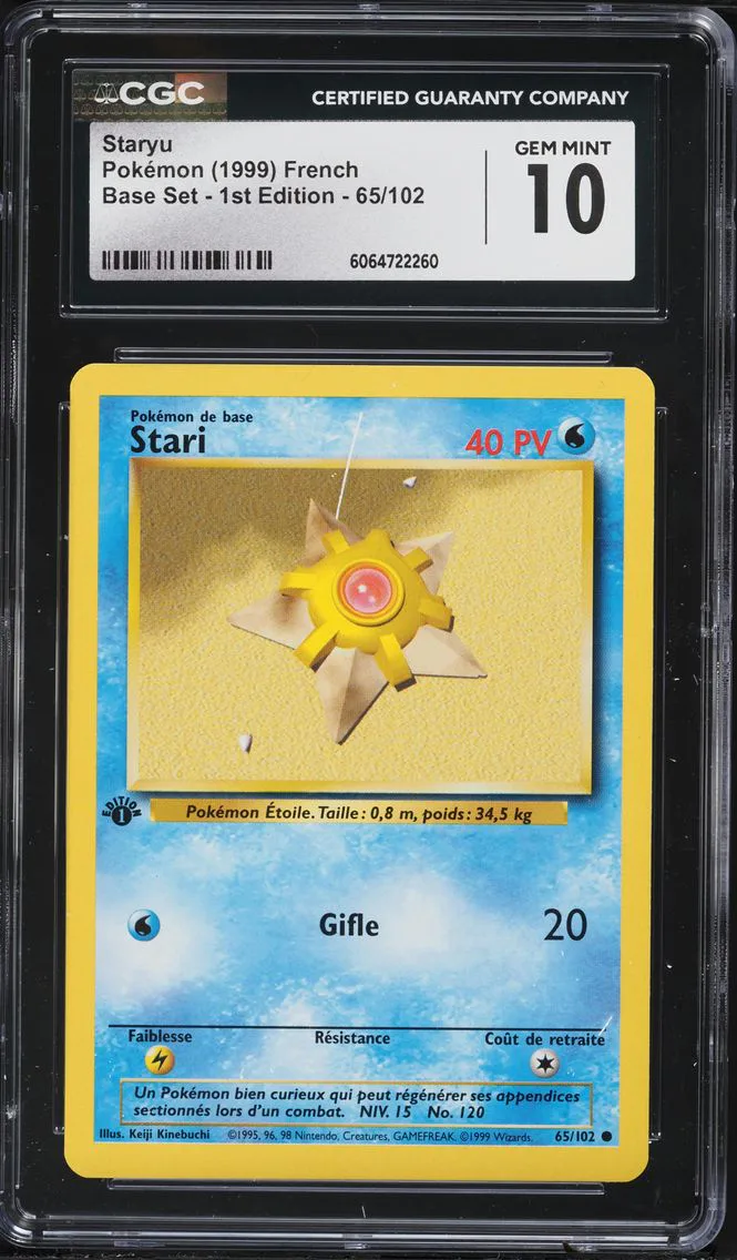 1999 #65 Staryu CGC 10 Base Set - 1st Edition - French Pokemon